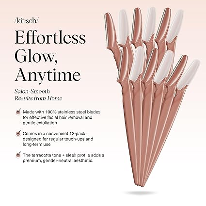 Kitsch Dermaplane Razor – 12pcs Terracotta Face & Eyebrow Shavers Smooth